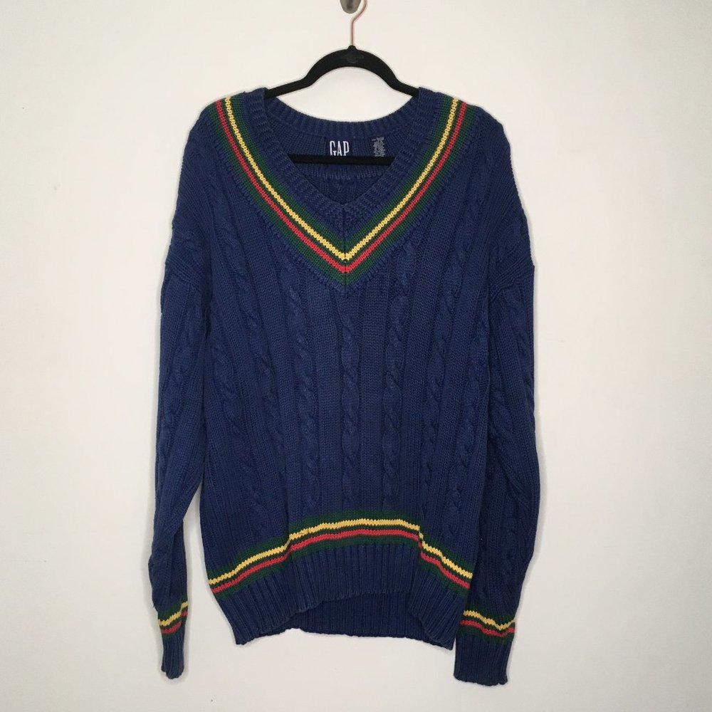 Retro GAP V-neck School boy Oversized Sweater L